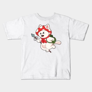 Cat as Mushroom picker with Mushroom Kids T-Shirt